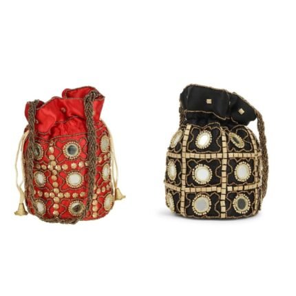 Combo - Designer Embroidered Potli Bag - Red & Black