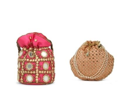 Combo - Designer Embroidered Potli Bag - Red & Beige