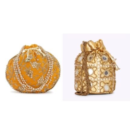 Combo - Designer Embroidered Potli Bag - Yellow & Gold